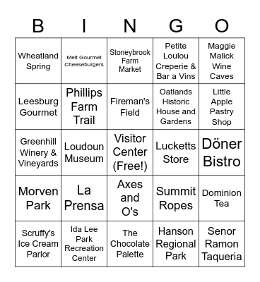 Loudoun County Bingo Card