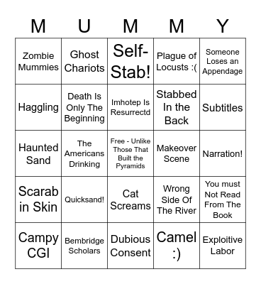 The Mummy Bingo Card