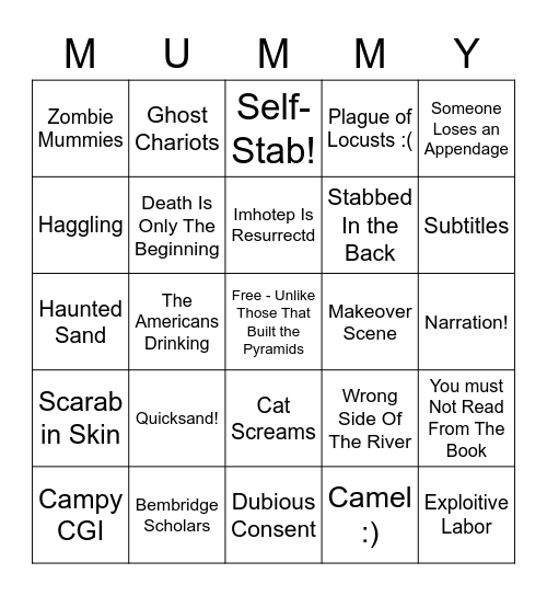 The Mummy Bingo Card