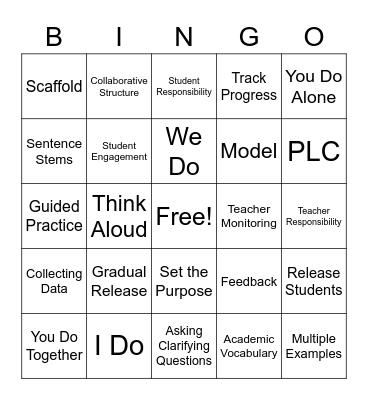 Explicit Instruction Bingo Card