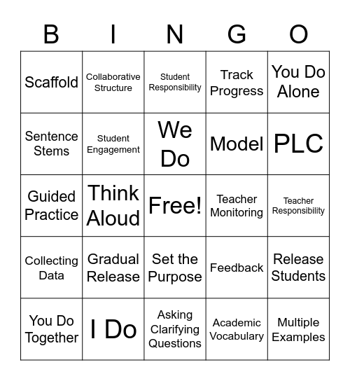 Explicit Instruction Bingo Card