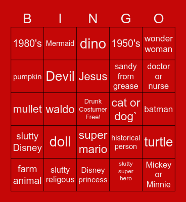 Halloween Costume Bingo Card