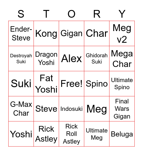 Meg Story Bingo Card