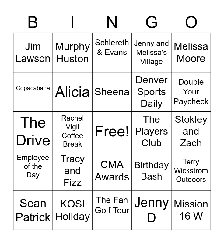Bonneville Denver Bingo Card