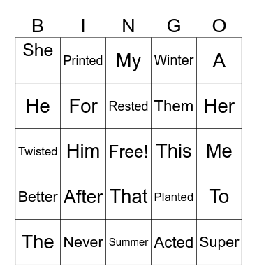 Unit 4, List 1 Bingo Card