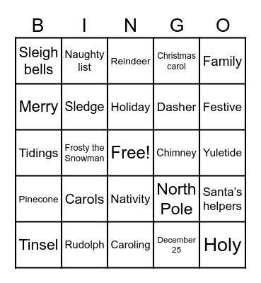 Trinity Auxiliary Christmas bingo Card