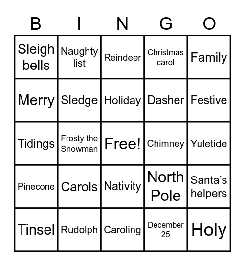 Trinity Auxiliary Christmas bingo Card