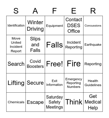 Safety Bingo Card