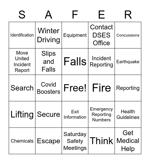 Safety Bingo Card