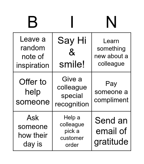 World Kindness day Bingo Card
