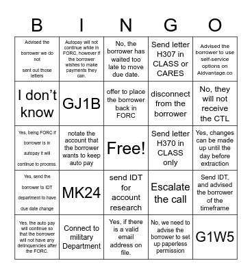 Aidvantage Bingo Card