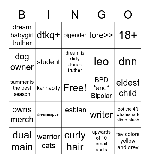 Snake's Bingo Card (idk how to do the one y'all were using) Bingo Card