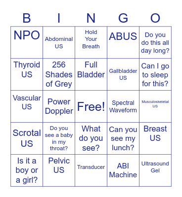 ULTRASOUND Bingo Card