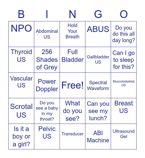 ULTRASOUND Bingo Card