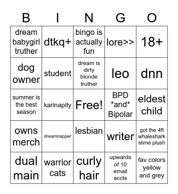 Snake's Bingo Card (idk how to do the one y'all were using) Bingo Card