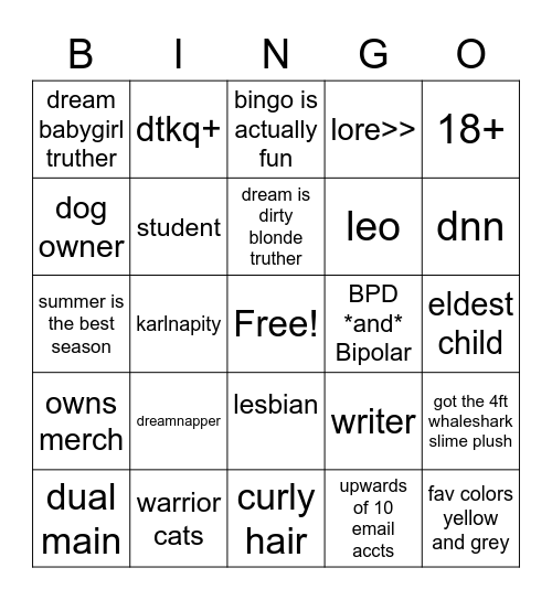 Snake's Bingo Card (idk how to do the one y'all were using) Bingo Card