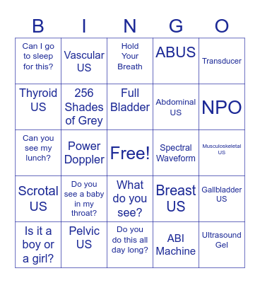 ULTRASOUND Bingo Card