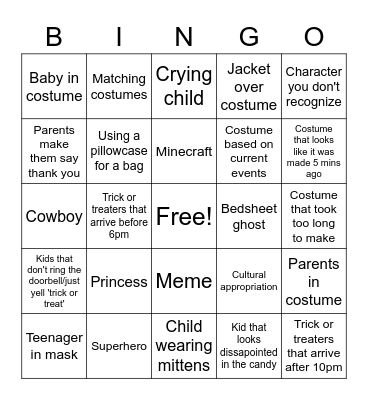 Trick or treat Bingo Card