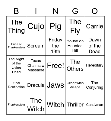 CLASSIC HORROR MOVIE BINGO Card