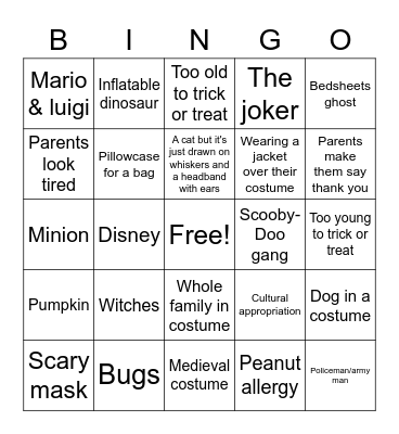 Trick or treat Bingo Card