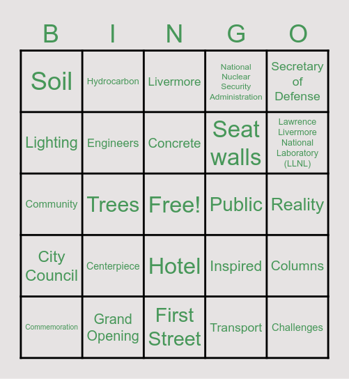 "Elements" of a Downtown Place Bingo Card