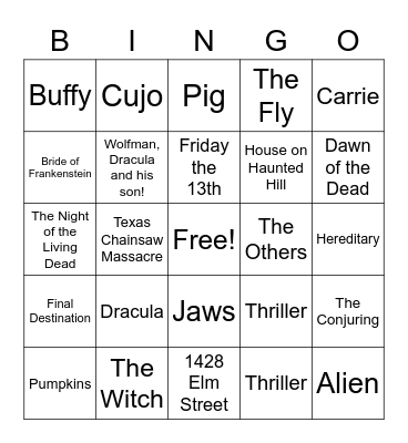 CLASSIC HORROR MOVIE BINGO Card