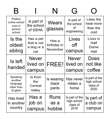 HUMAN BINGO Card