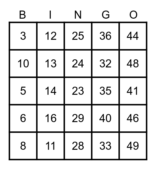 Halloween Bingo Card