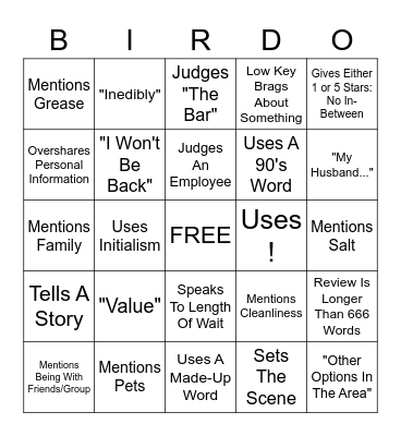 BIG BIRD BINGO Card
