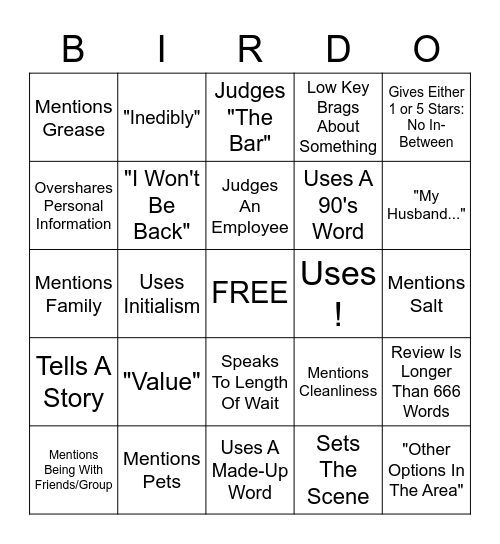 BIG BIRD BINGO Card