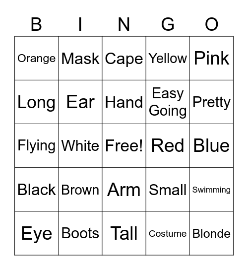 まんが　キャラクター　英語 Bingo Card