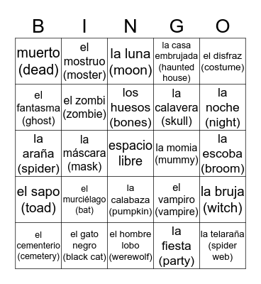 Halloween Bingo Card