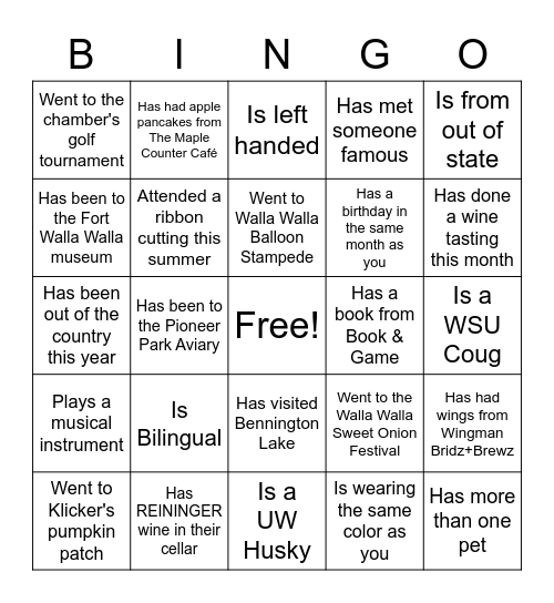 Find The Guest! Bingo Card