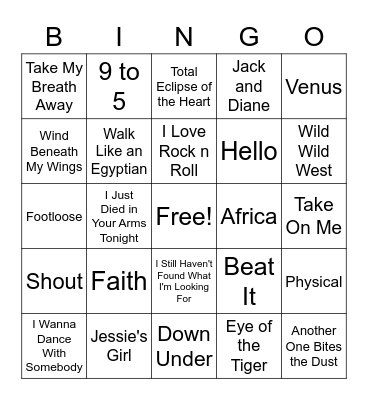 80s Music Bingo Card