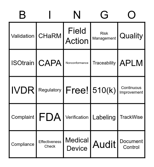 Regulatory & Quality Month Bingo Card