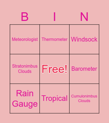 Weather Bingo! Bingo Card