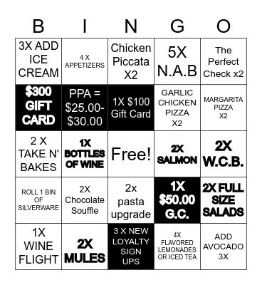 CPK Daily Gift Card Bingo Card