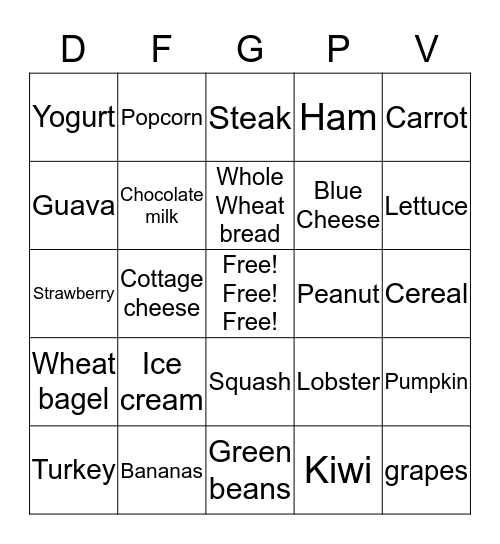 Nutrition BINGO! Bingo Card