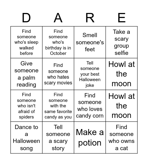 Halloween Bingo DARE Bingo Card