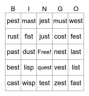 Level 1 Lesson 24 Bingo Card