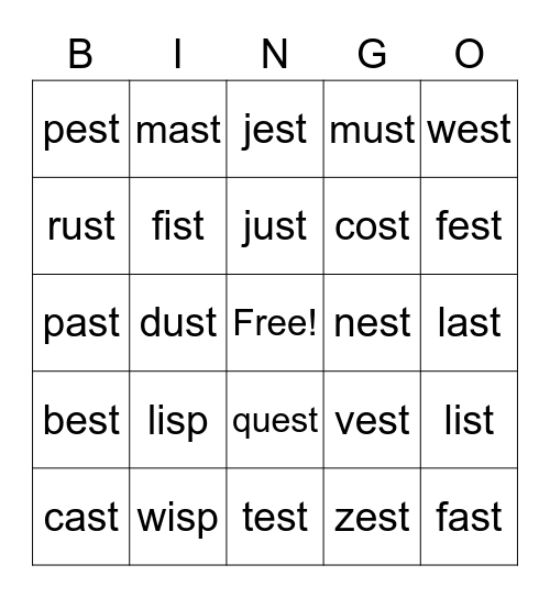 Level 1 Lesson 24 Bingo Card