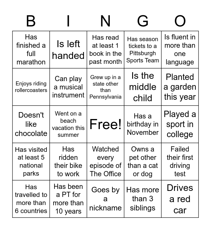 Get to Know the Neurons! Bingo Card