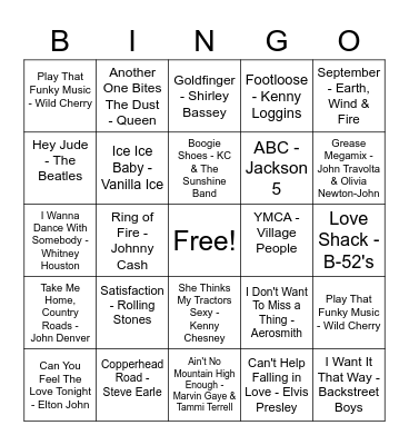 Music Bingo Card