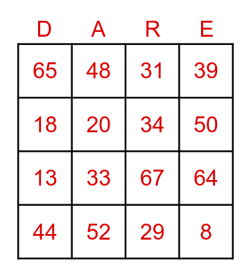 D.A.R.E. Graduation Bingo Card