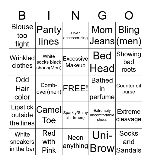 FASHION POLICE BINGO Card