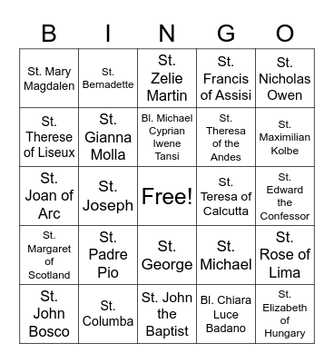 Saints Alive! Bingo Card