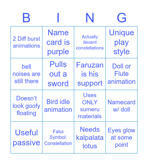 Scara Hopes & Dreams Bingo Card