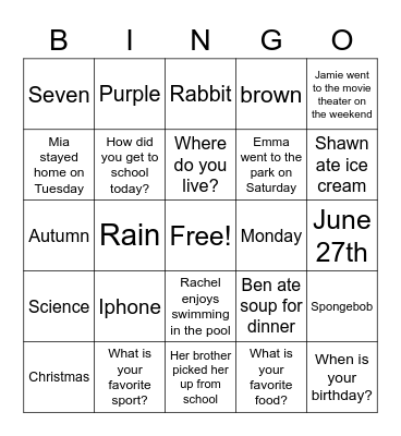 Restating the Question Bingo Card