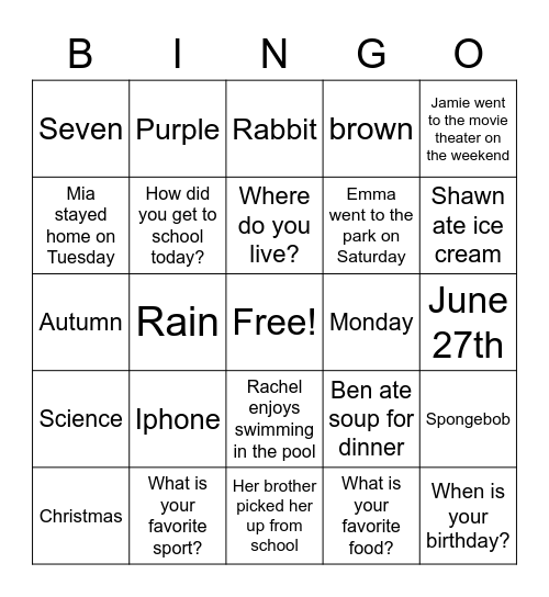 Restating the Question Bingo Card