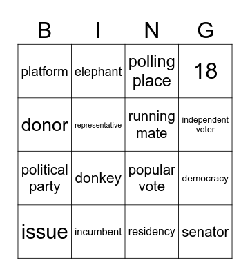 Election Vocabulary Bingo Card